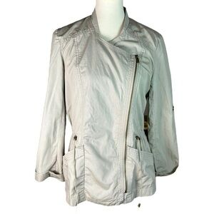 Kenneth Cole Reaction Beige Tan Cotton Asymmetrical Zip Safari Jacket - Small